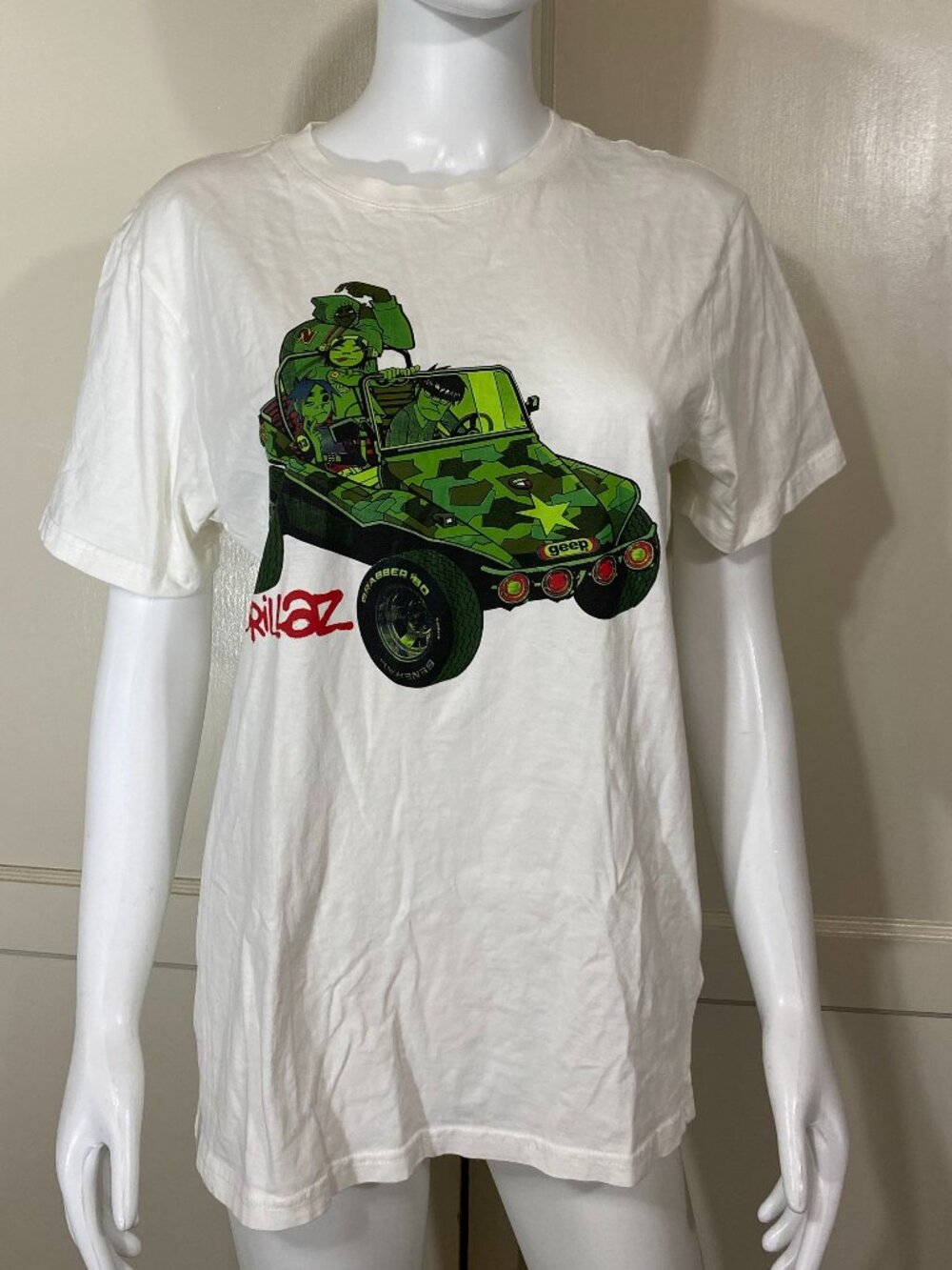 GORILLAZ Official Licensed 2022 Jeep Graphic T-Shirt White Cotton Unisex Medium